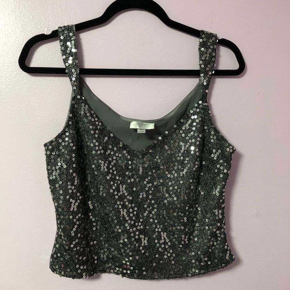 Tahari Grey Sparkly Crop Top